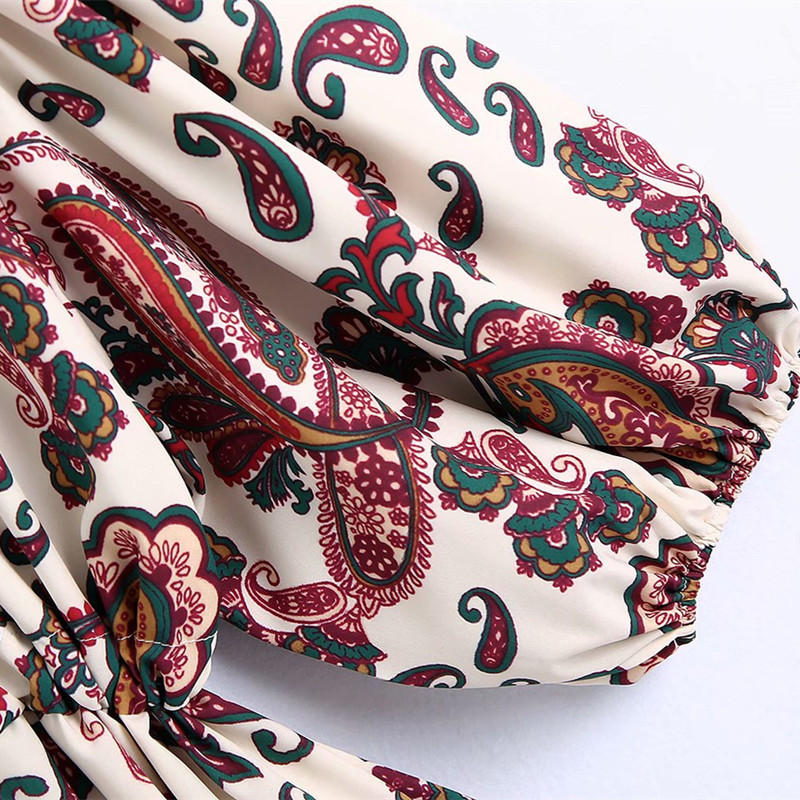 Sweet Women Soft Cotton V Neck Dress Spring-autumn Fashion Ladies Chinese Style Female Patterned Mini 210515