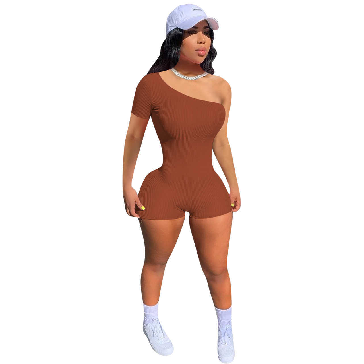 Designers Women jumpsuits summer romper Clothes 2023 women's rib one shoulder Jumpsuit amp rompers short