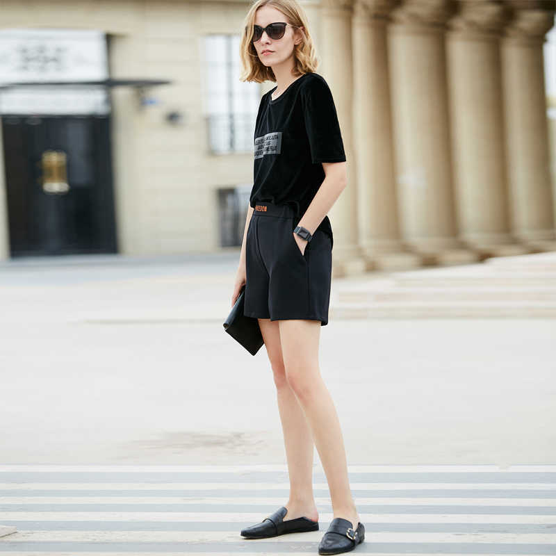 Minimalism Summer Streetwear Women's Shorts Causal High Waist Loose Letter Embroidery Pants 11732716 210527