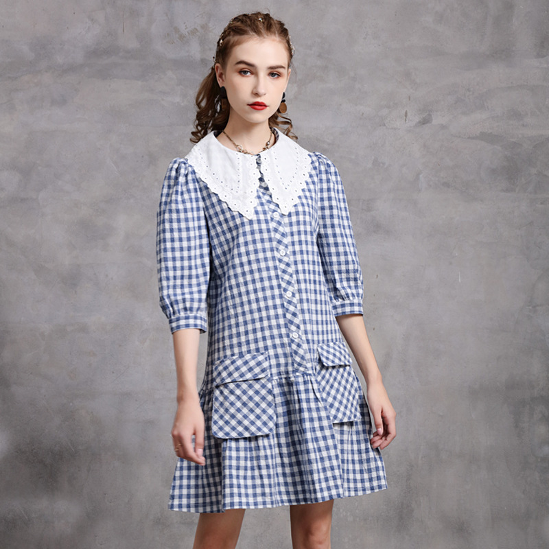Johnature Women Autumn Plaid Dresses Sweet Pockets Button Patchwork Peter Pan Collar Fall Female Clothes A-Line Dress 210521, Plaid blue
Johnature Women Autumn Plaid Dresses Sweet Pockets Button Patchwork Peter Pan Collar Fall Female Clothes A-Line Dress 210521, Plaid blue