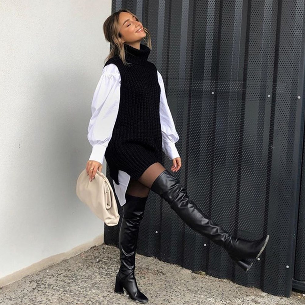 Sleeveless Turtleneck Sweater Women Thick Knited Vest Shrug Sweaters Casual Loose Oversized Autumn Winter White Pullover Jumpers 210521