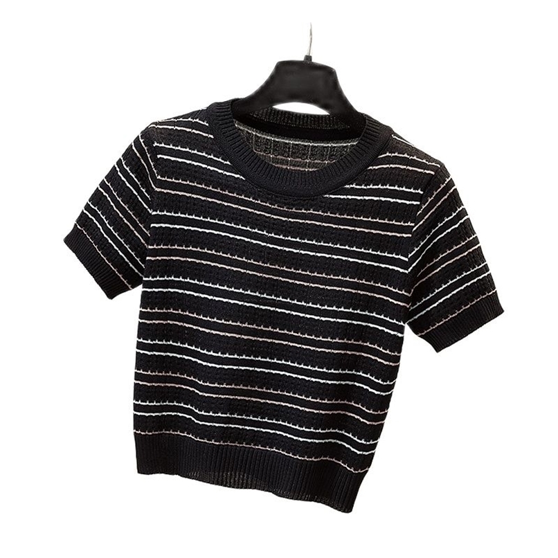 Fashion Knitwear Spring/Summer Striped Knit Top Short Slim Thin T-shirt Sleeve Women's 210520, Black
Fashion Knitwear Spring/Summer Striped Knit Top Short Slim Thin T-shirt Sleeve Women's 210520, Black