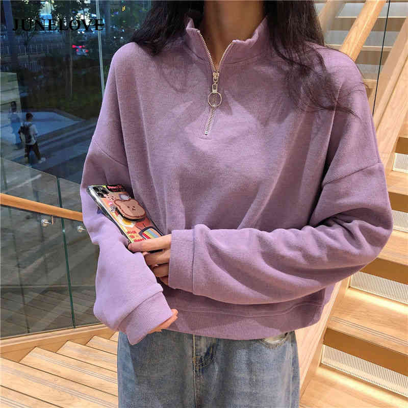 Wonder Sweatshirts Stand Collar Long Sleeve Spring Autumn Pullovers Feminino All-match Casual Prevalent Hoodies 210510
