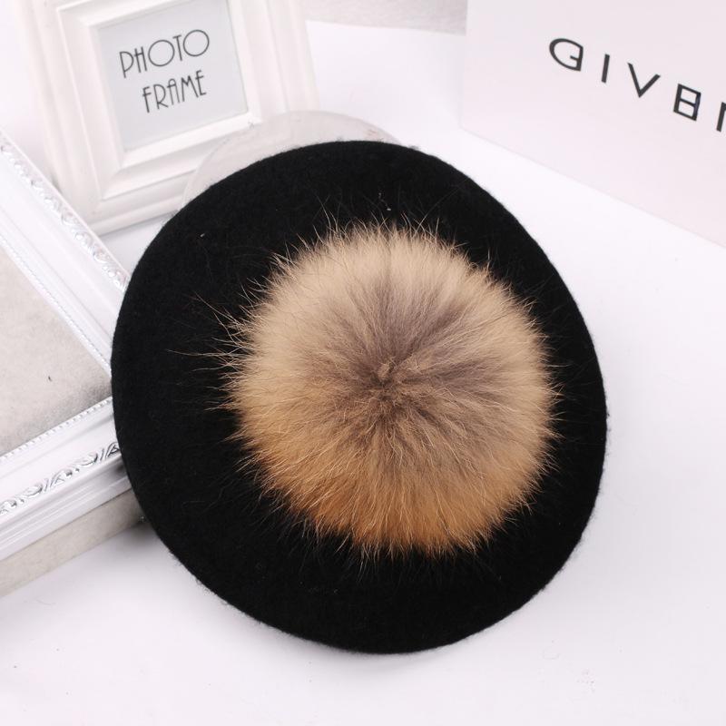 Berets 01912- Solid Winter Warm True Mink Hair Ball Lady Wool Beret Cap Women Leisure Hat, Black
Berets 01912- Solid Winter Warm True Mink Hair Ball Lady Wool Beret Cap Women Leisure Hat, Black