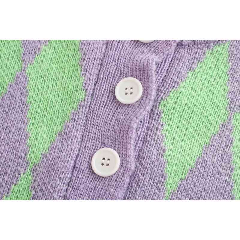 sweet green plaid women cardigan spring fashion o neck ladies sweaters casual button-fly female knitwears girls chic 210430