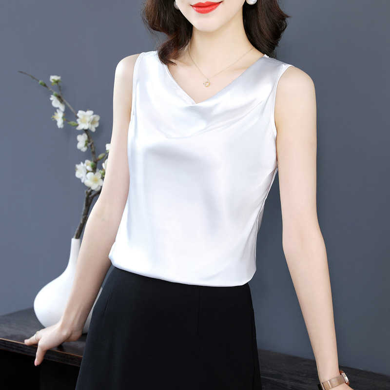 Summer Korean Fashion Tank Top Women Satin Sleeveless Solid s for Plus Size XXXL Spaghetti Strap 210531