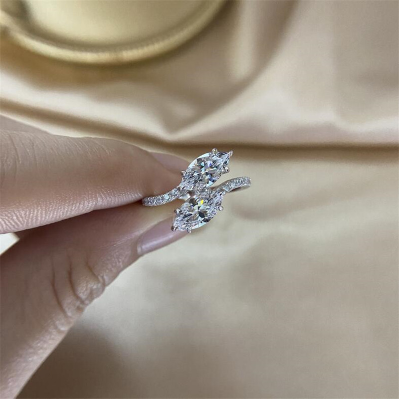 Infinity Brand Simple Fashion Jewelry 925 Sterling Silver 2 Marquise Cut White Topaz CZ Diamond Gemstones Women Open Adjustable Wedding Snake Wedding 