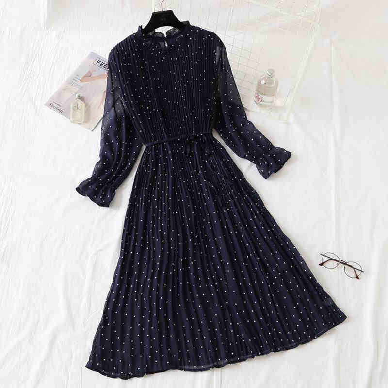 Floral Print Chiffon Dress Women Spring Loose Flare Sleeve Ruffles Office Pleated Midi Dress Casual Plus Size Vestidos 210521