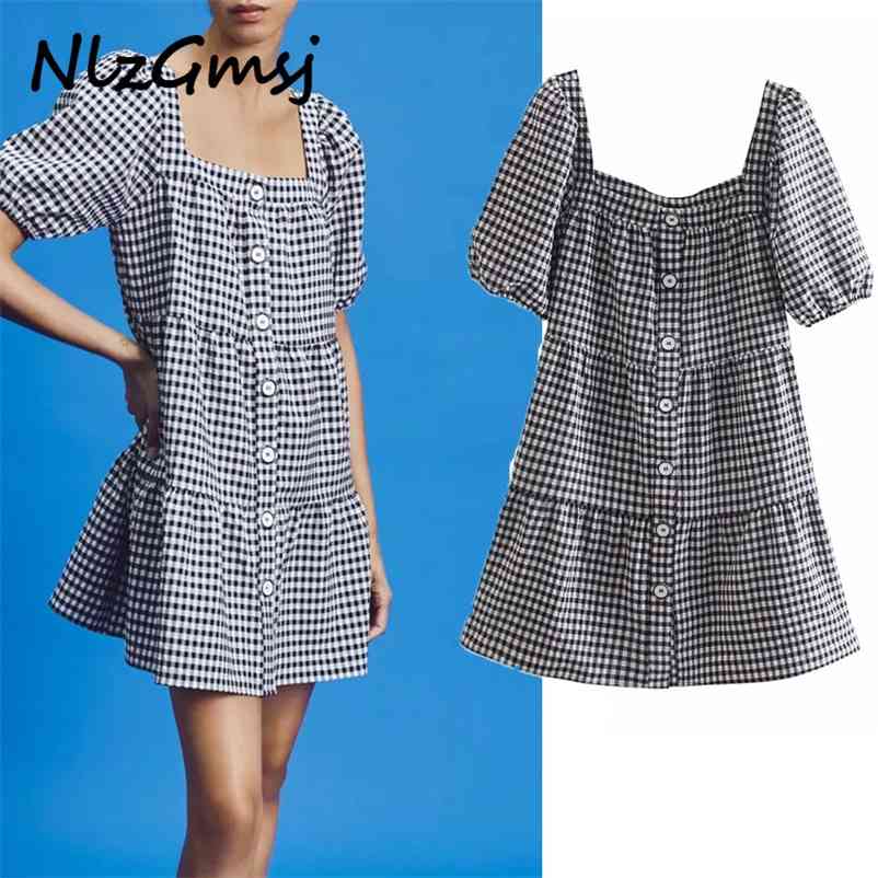 Dres Vintage Smock Plaid Summer Casual Short Puff Sleeve Front Buttons Mini Vestidos 03 210628, As picture
Dres Vintage Smock Plaid Summer Casual Short Puff Sleeve Front Buttons Mini Vestidos 03 210628, As picture