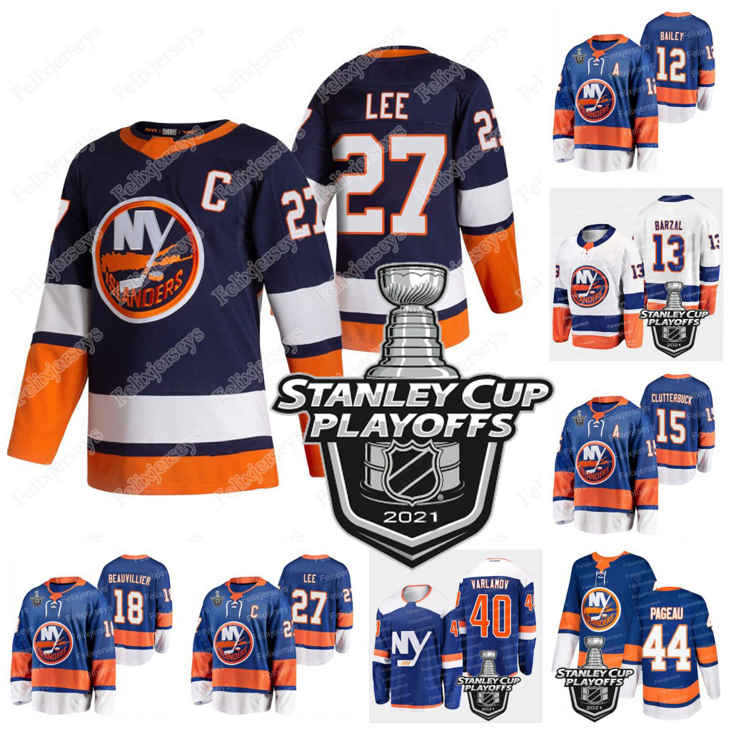 

New York Islanders 2021 Stanley Cup Playoffs Jersey Anders Lee Mathew Barzal Anthony Beauvillier Eberle Pageau Josh Bailey Nelson Palmieri Cizikas Komarov, Black gold men: size s to 3xl
