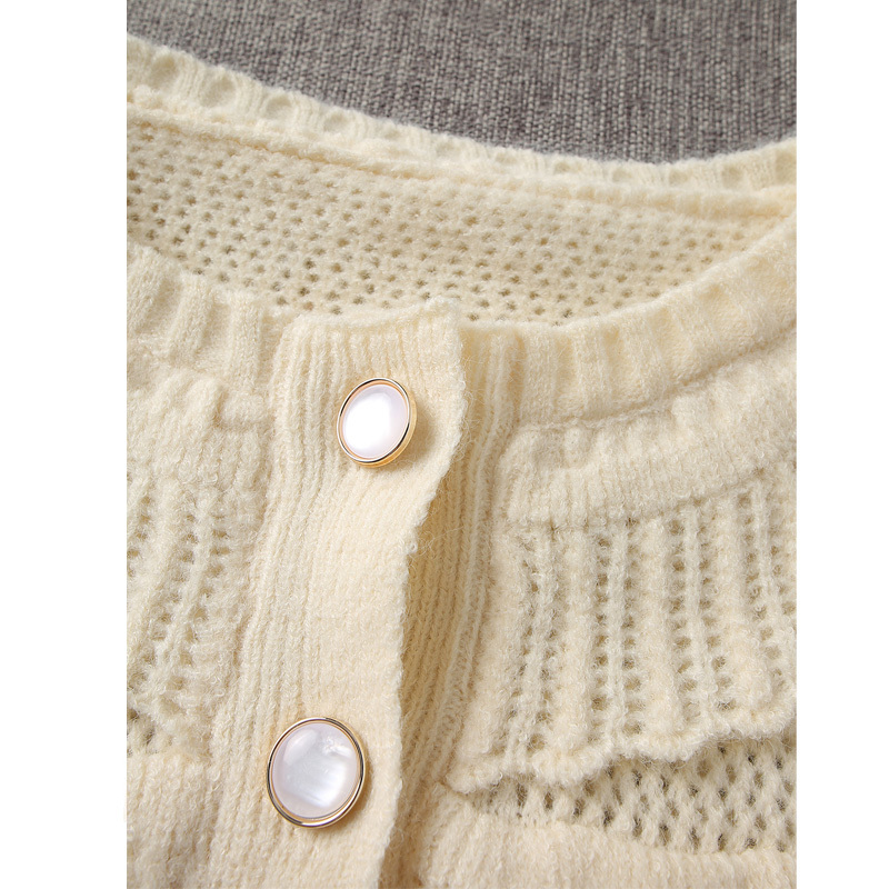 Hollow Knitted Cardigan Women Autumn Ruffle Harajuku Single-breasted Long-sleeved College Style Simple Chic Female Sweater 210507