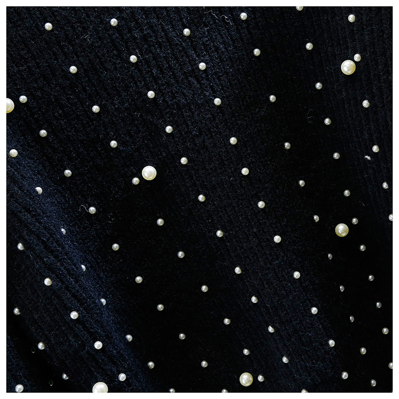 New design womens o-neck luxury design beading puff long sleeve knitted sweater tops jumpers