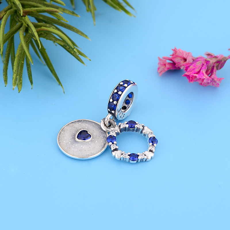 925 Sterling Silver Blue Galaxy Enamel Zirconia Stars Arrangement & Heart Circle Pendant Beads Fit Original Pandora Charm Bracelet Making Women Berloq