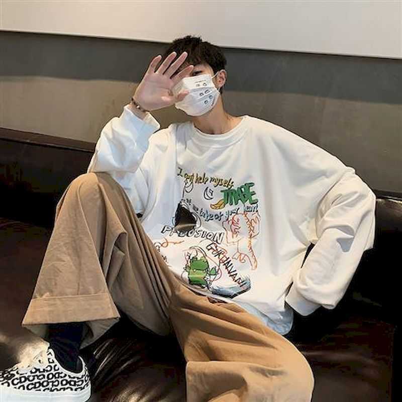 Autumn thick hooded graffiti sweater men's trend hip hop loose wild tb jacket student hoodie large size clothes 210526