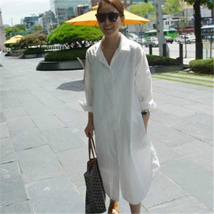 Spring Korean Summer Large Size Dress Loose Lager Casual Solid Turn-down Collar Full 210615, White
Spring Korean Summer Large Size Dress Loose Lager Casual Solid Turn-down Collar Full 210615, White