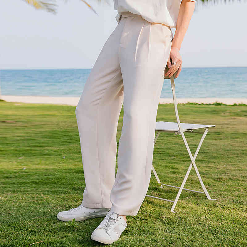 IEFB Sicilian men's black suit casual pants men's summer thin solid color draping loose straight pants 210524