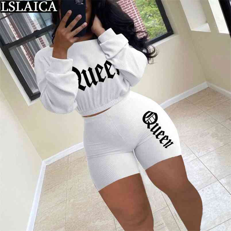 Clothes for Women Skinny Fashion Two Piece Set Top and Pants Elastic Waist Letter Printing Long Sleeve Conjuntos De Mujer 210515