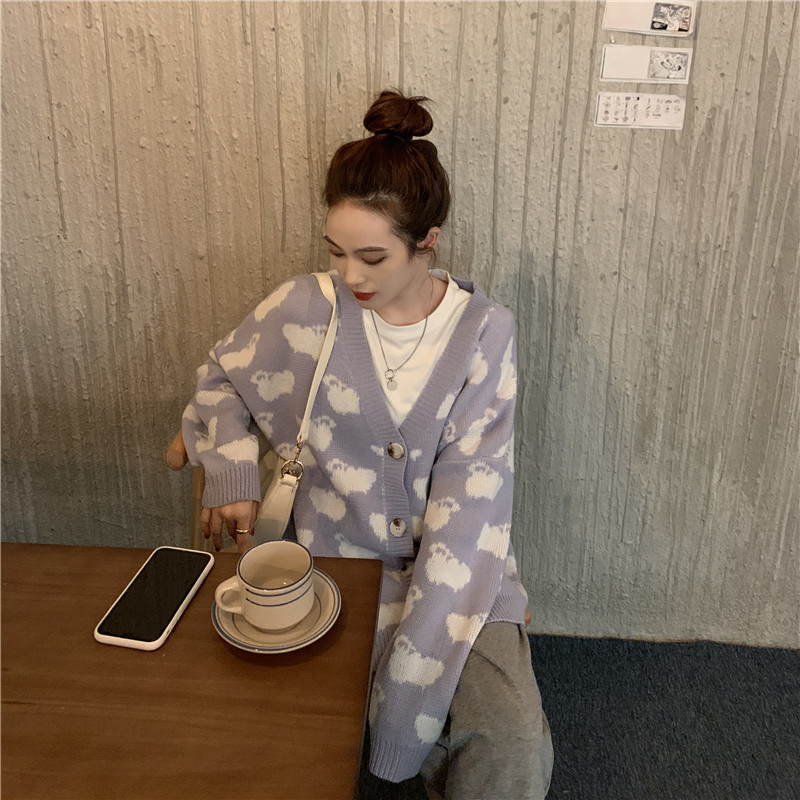 Cardigan Women Retro Jumper Top Harajuku Kawaii Cartoon Animal Sweater Coat Knitted Fashion All-match Cute Cardigans 210519