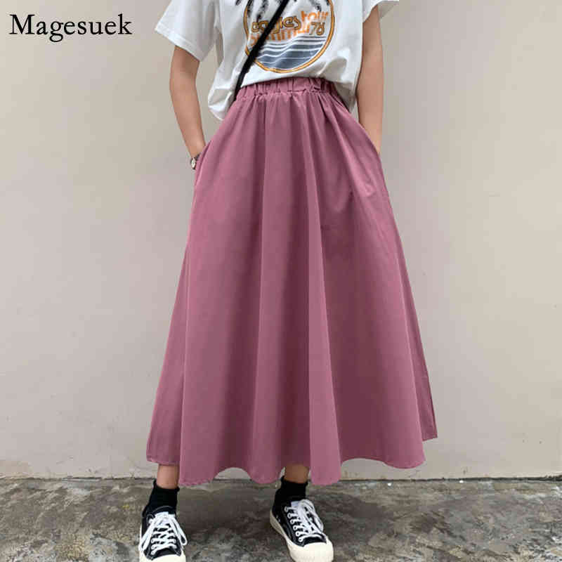 Spring Office Lady Solid Maxi Skirt Women Plus Size Loose Long s For A-line High Waist White Female Falda 13228 210512