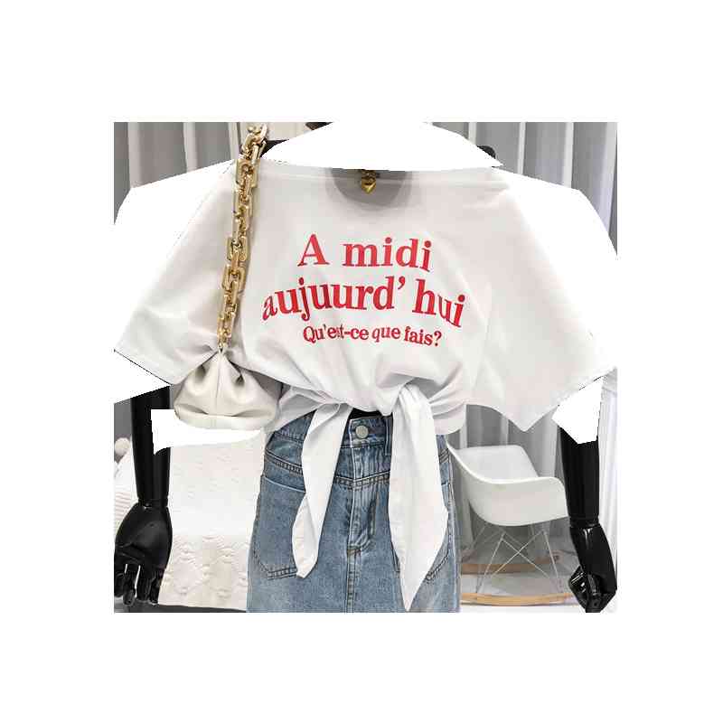 Kimutomo Letter Print Off Shoulder Women T-shirt Korea Chic Summer Ladies Loose Slash Neck Short Sleeve Tie Tops 210521