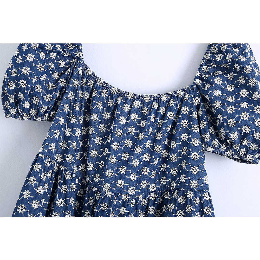 Summer Women Embroidery Dress Short Puff Sleeves elegant Casual Fashion Vintage Chic Lady Woman Short Dress 210709