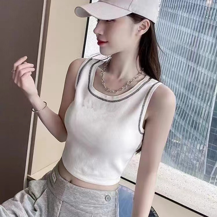 Women's Knited Tank Tops Crop Top Summer With Button Letter Tanks Camis Female Solid Elastic knit Slim Sleeveless Workout Vest Square Letter 4 St