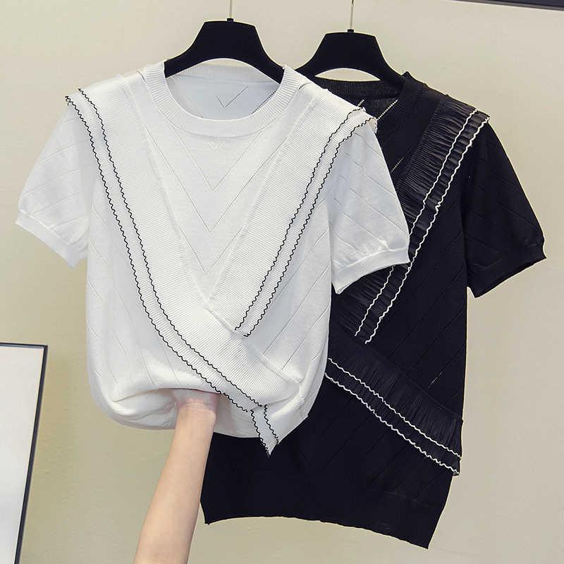 Oversized thin cashmere Sweater Pullovers Women female loose soft sweater short sleeve ruffle knit Jumpers top plus size L-4XL 210604, Black
Oversized thin cashmere Sweater Pullovers Women female loose soft sweater short sleeve ruffle knit Jumpers top plus size L-4XL 210604, Black
