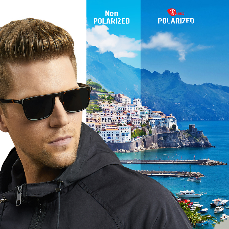 Carfia Mens Sunglasses Polarized Lenses Vintage Sun glasses 100% UV Protection 53572 Square 54mm with case