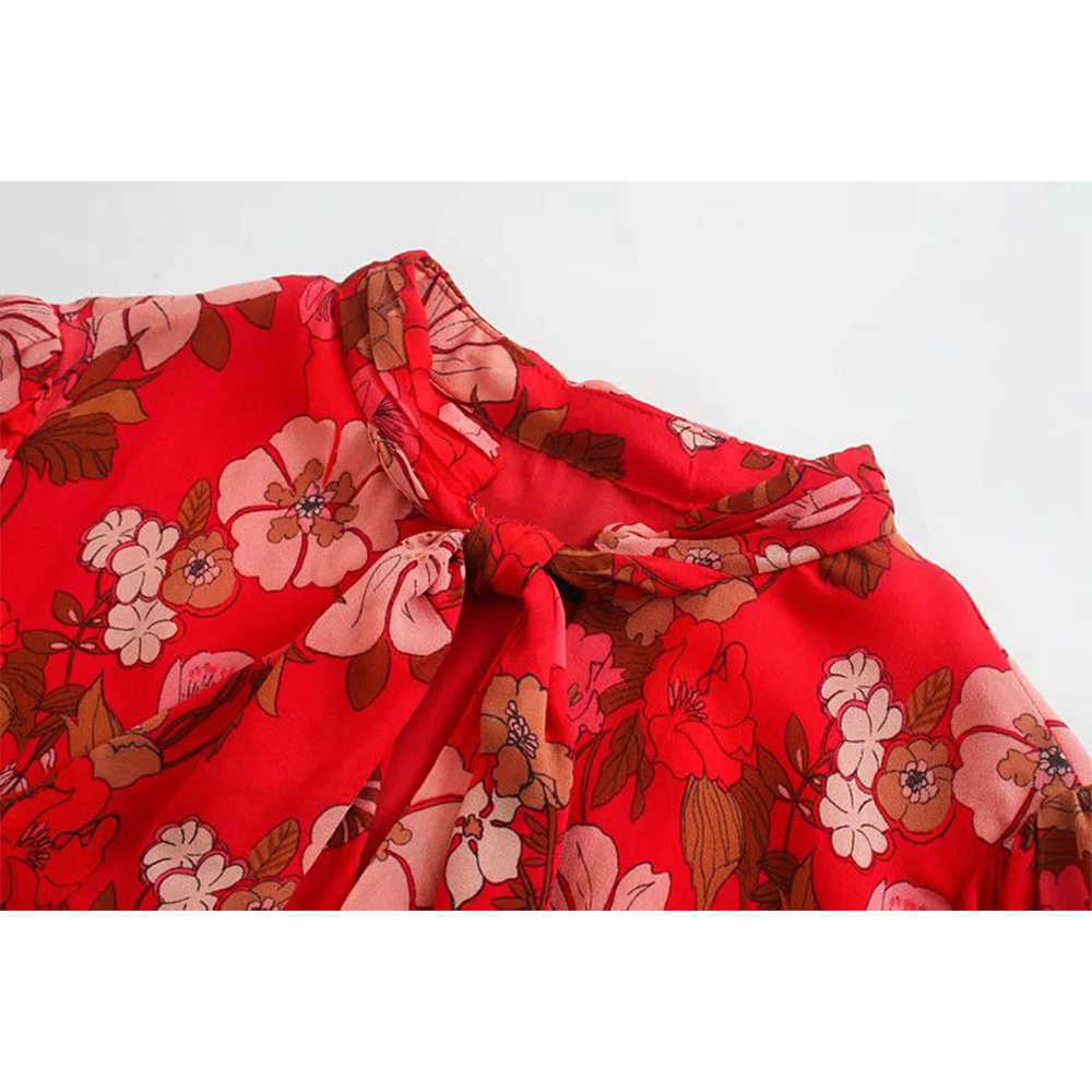 Women Dress Floral Printed Bow-Neck Long Sleeves Lined Mini Dress Femme Robe Ropa Mujer Vestidos 210709