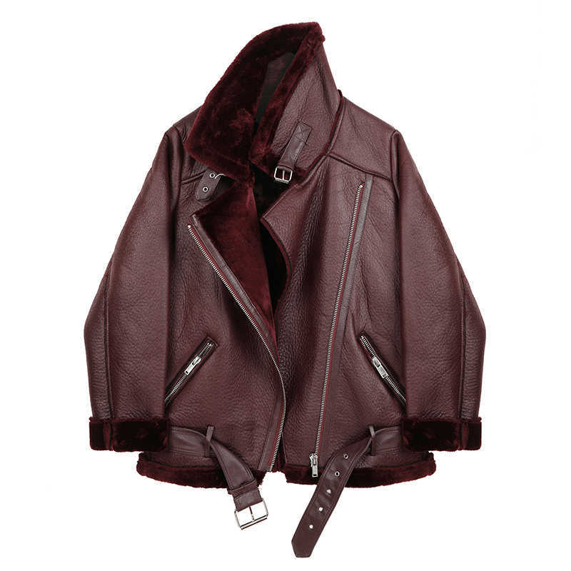 LY VAREY LIN Autumn Winter Lapel Long Sleeve Women Coat Loose Fit Black Pu Leather Thick Big Size Jacket 210526