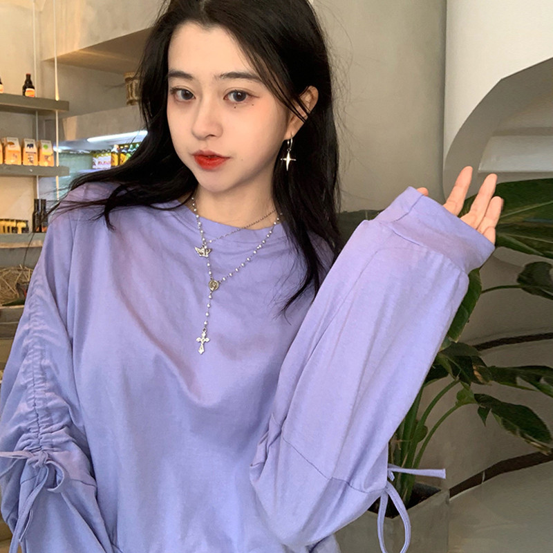 5 Soild colors spring autumn korean style Women Lace up Sweatshirts Thin sweatshirt Womens pullovers (F4231) 210423