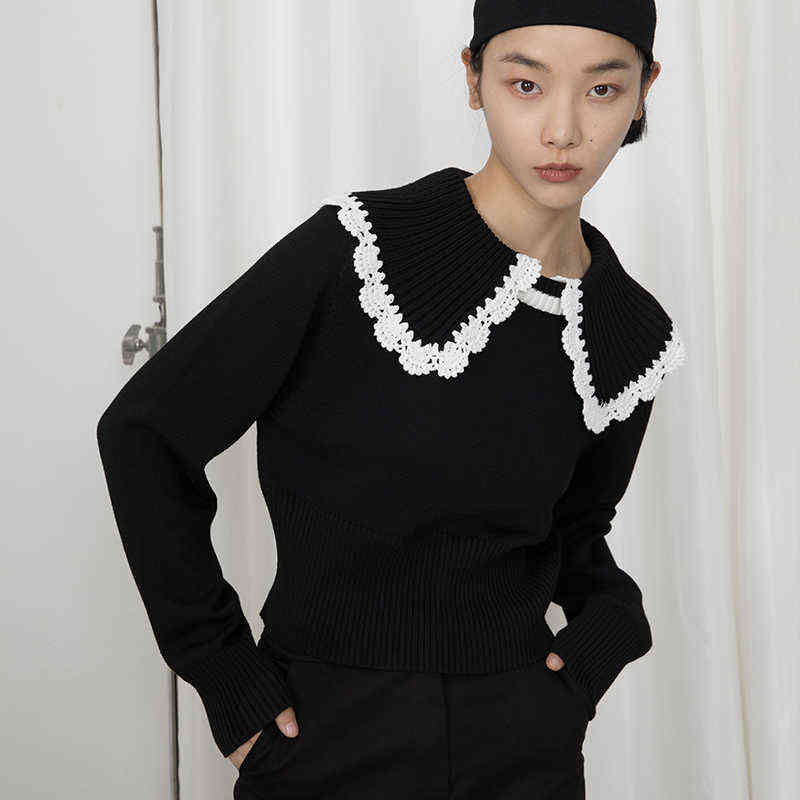 Doll Took Collar Sweater Woman Long-sleeved Sweater Loose Han Edition Sweet Autumn Fund 211109