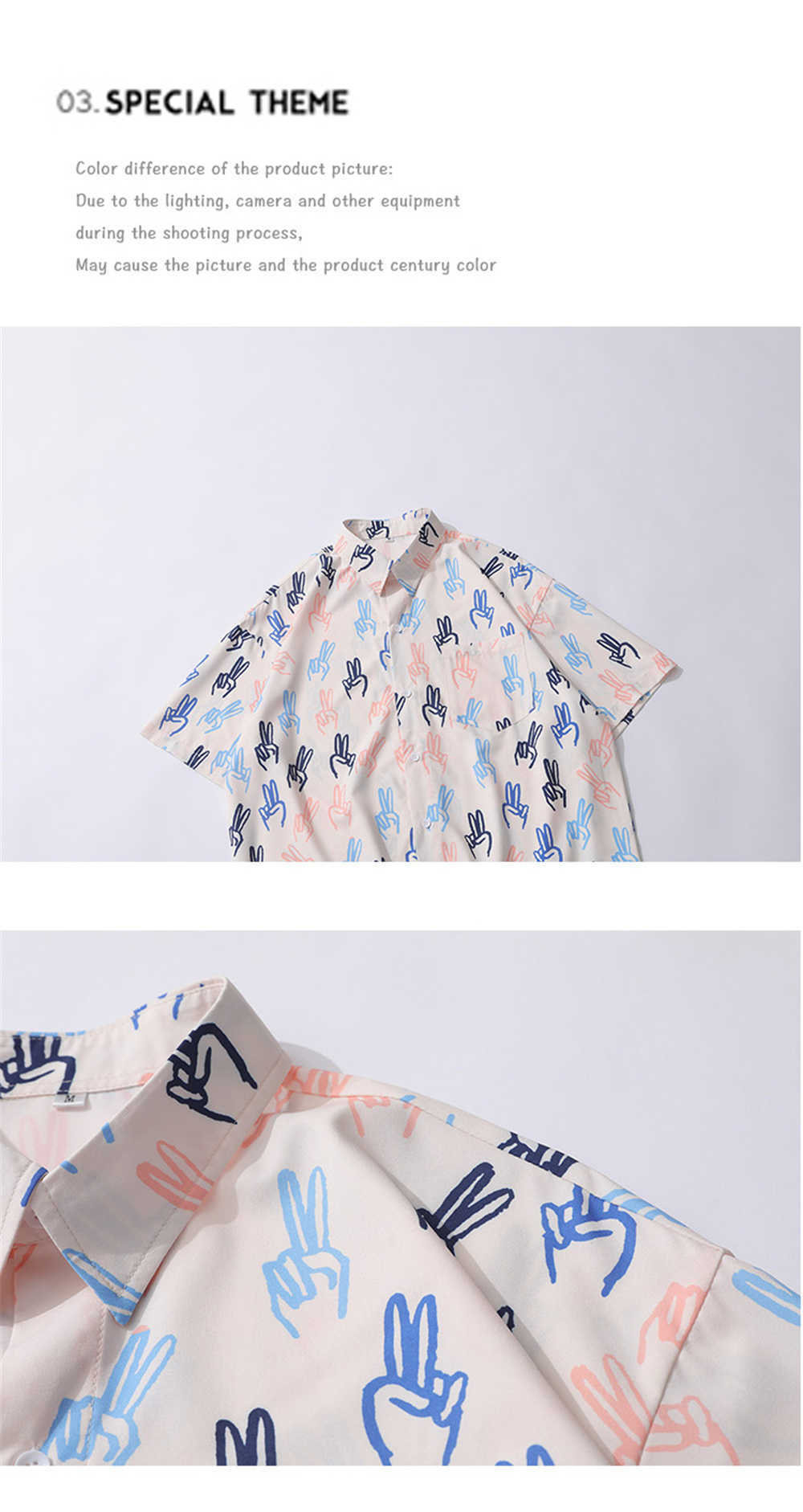Mens Shirts Victory Sign Fingers Printed Casual Short Sleeve Beach Tops Oversize Turn-down Collar Shirt Tops 210601