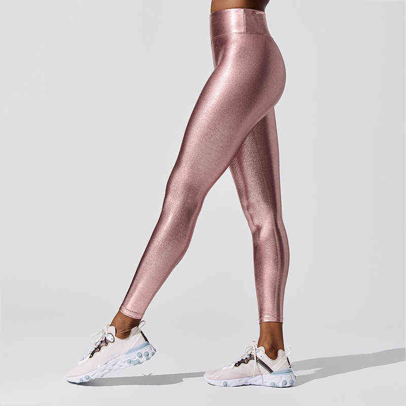 ASHEYWR Women Leggings High Waist Bronzing Solid Color Slim Fitness Legging Push Up Elastic Workout Leggins Female Casual 211215