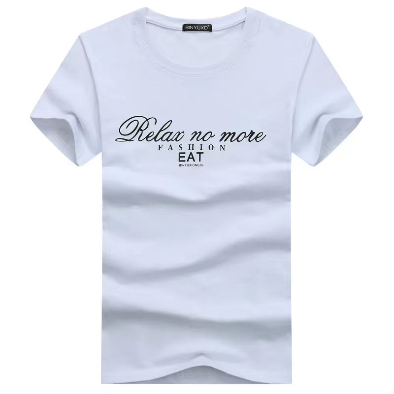 brand new cotton men's t-shirt letter printed t shirt summer casual short sleeve round neck men's, White;black