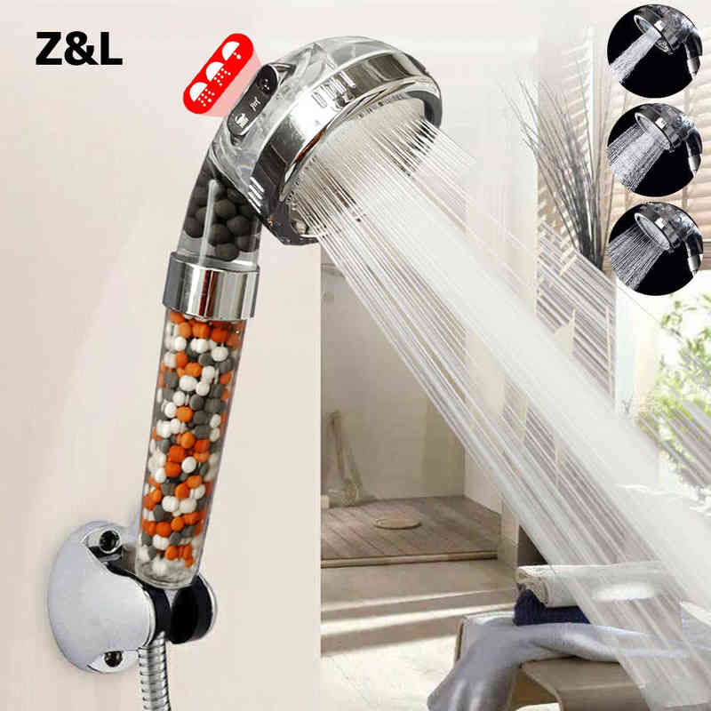 

3 Modes Adjustable Handheld Bathroom Showerheads Pressurized Water Saving Anion Mineral Filter High Pressure Shower Head H1209