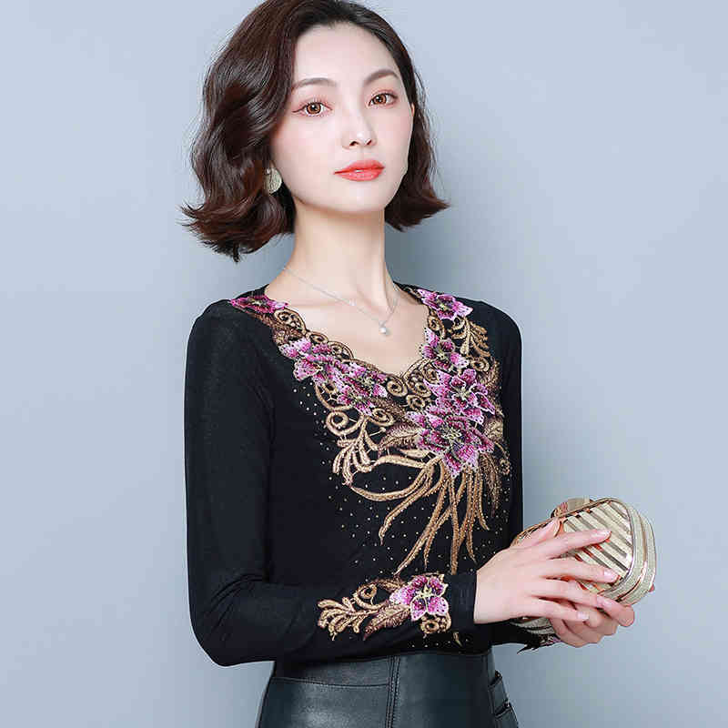 Fashion Embroidery Long Sleeve Tops Women Blusas Mujer De Moda 5XL 6XL Plus Size Blouse Casual Autumn Slim Shirt 7757 50 210506