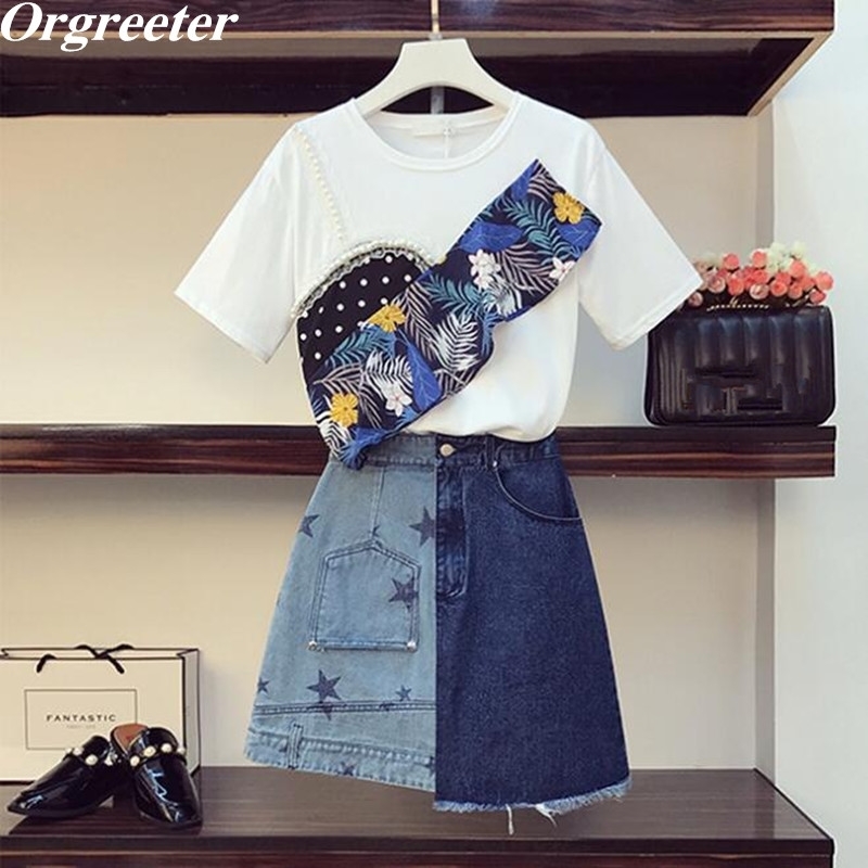 Fashion Streetwear Summer Two piece Pearl beaded Print Ruffles Deco Tshirt and Stars Patchwork Denim Skirt Sets Women 210525, Only tshirt
Fashion Streetwear Summer Two piece Pearl beaded Print Ruffles Deco Tshirt and Stars Patchwork Denim Skirt Sets Women 210525, Only tshirt