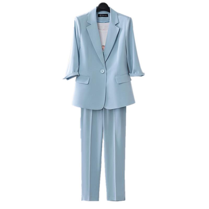 Women' Two Piece Pants Summer Work Pant Suits OL 2 Set For Women Business Interview Suit Uniform Smil Blazer And Pencil Office Lady, Blue
Women' Two Piece Pants Summer Work Pant Suits OL 2 Set For Women Business Interview Suit Uniform Smil Blazer And Pencil Office Lady, Blue