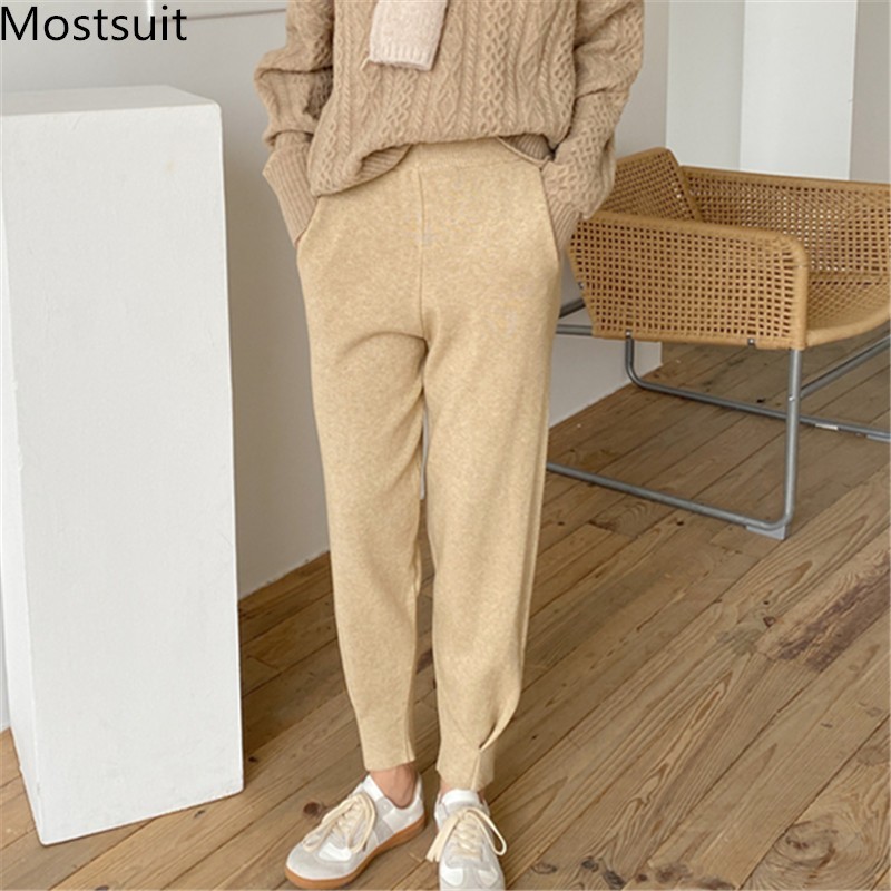 High Waist Knitted Women Pants Trousers Spring Korean Solid Casual Fashion Streetwear Female Joggers Mujer 210518, Khaki
High Waist Knitted Women Pants Trousers Spring Korean Solid Casual Fashion Streetwear Female Joggers Mujer 210518, Khaki