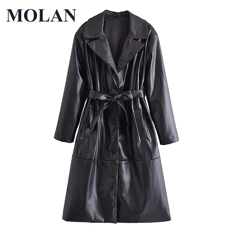 Women's Leather & Faux MOLAN Woman Pu Overcoat With Belt Fashion Bomber High Street Autumn Long Coat Black Female Chic Outwear Jacket
Women's Leather & Faux MOLAN Woman Pu Overcoat With Belt Fashion Bomber High Street Autumn Long Coat Black Female Chic Outwear Jacket