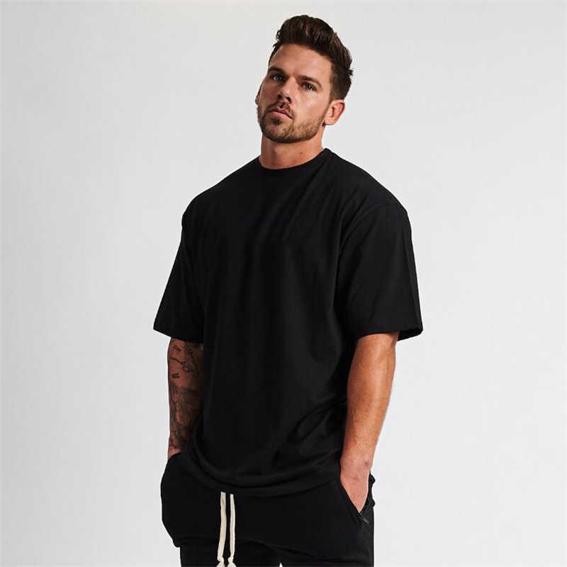 Gym Clothing Fitness Mens Oversized T Shirt Men Hip Hop Sportswear Loose Half Sleeve T-shirt Muscle Man Bodybuilding Tshirt 210629