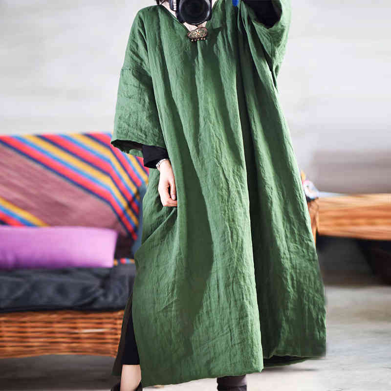 Johnature Spring Cotton Linen Vintage Dress Women Long Robe V-neck Loose Long Sleeve Plus Size Solid Color Dresses 210521, Khaki
Johnature Spring Cotton Linen Vintage Dress Women Long Robe V-neck Loose Long Sleeve Plus Size Solid Color Dresses 210521, Khaki