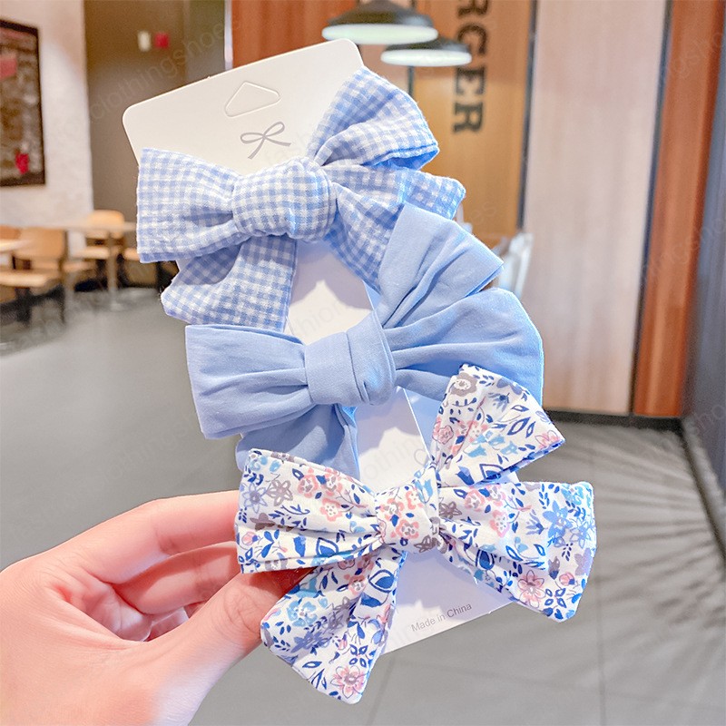 2021 Fashion Korean Style Children Girls Fabric Plaid Bow Hair Clips Floral Sweet Kids Cute Hair Accessories Hairpins