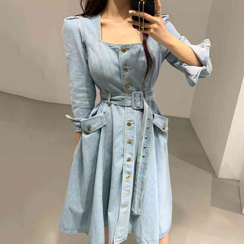 Autumn And Winter Women Denim Dresses Casual Mid-Calf Square Collar Single Breasted Pockets Office Chic 210520, Photo color
Autumn And Winter Women Denim Dresses Casual Mid-Calf Square Collar Single Breasted Pockets Office Chic 210520, Photo color