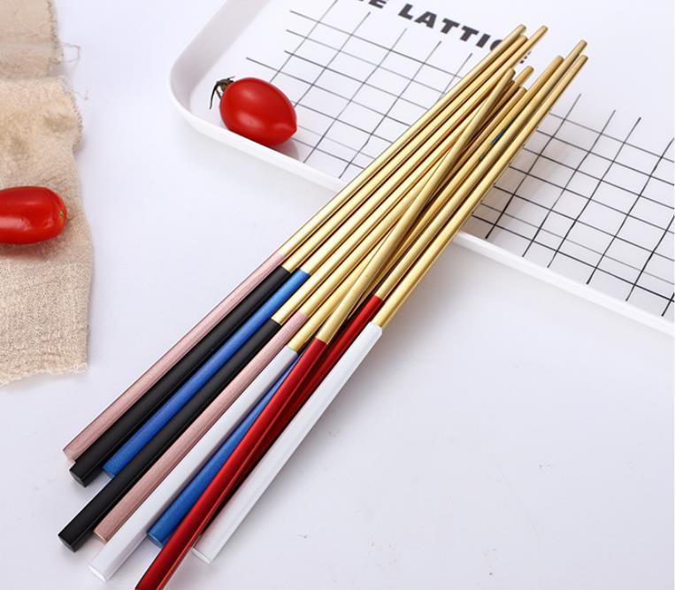 304 Stainless Steel Chopsticks Gold Black Silver Square Chopsticks Bar Restaurant Kitchen Supplies Christmas Party Wholesale