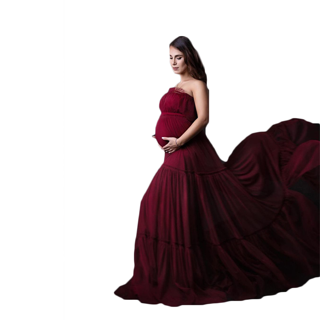 2021 Noble Red Wine Plus Size Pregnant Ladies A Line Sleepwear Dress Tube Top Nightgowns For Photoshoot Lingerie Bathrobe Nightwear Baby Shower