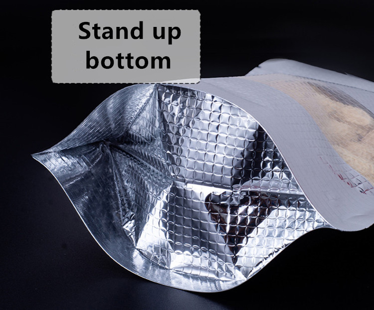 100pcs Stand up Embossed Silver Aluminum Foil Window Zip Lock Bag Resealable Visiable Display Food Snack Coffee Meat Dried Fruits Nuts Beans Packaging