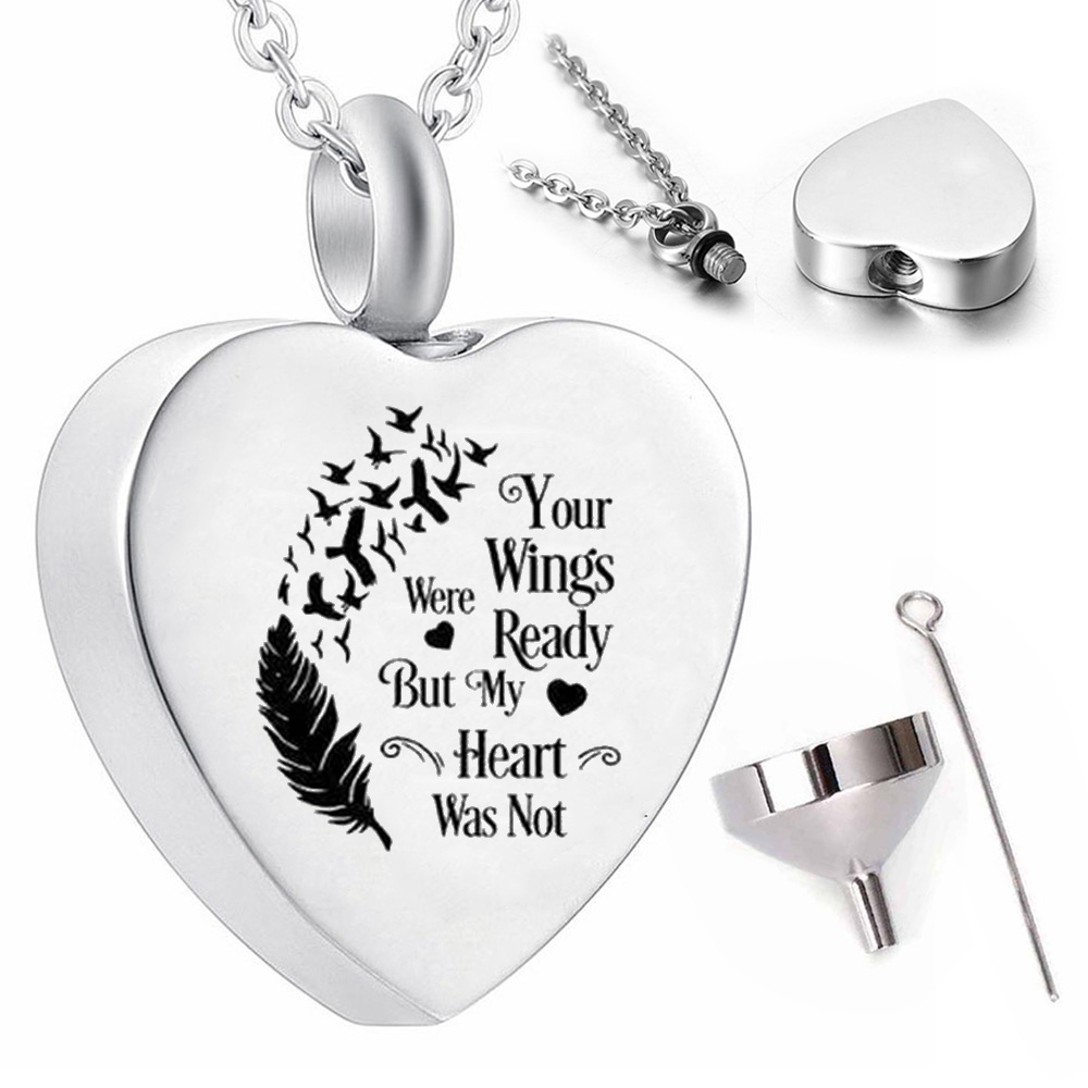 Feather Dayan Pendant Necklace Commemorative Fashion Cremation Jewelry ashes urn-Your wings were ready but my heart was not
Feather Dayan Pendant Necklace Commemorative Fashion Cremation Jewelry ashes urn-Your wings were ready but my heart was not