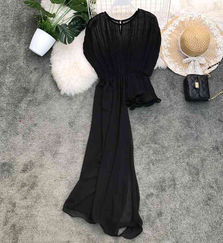 Women Elegant Office Solid Short Sleeve Shirt Casual Top Ladies Asymmetrical Ruffle Pleated Chiffon Blouse Korean Fashion 210519